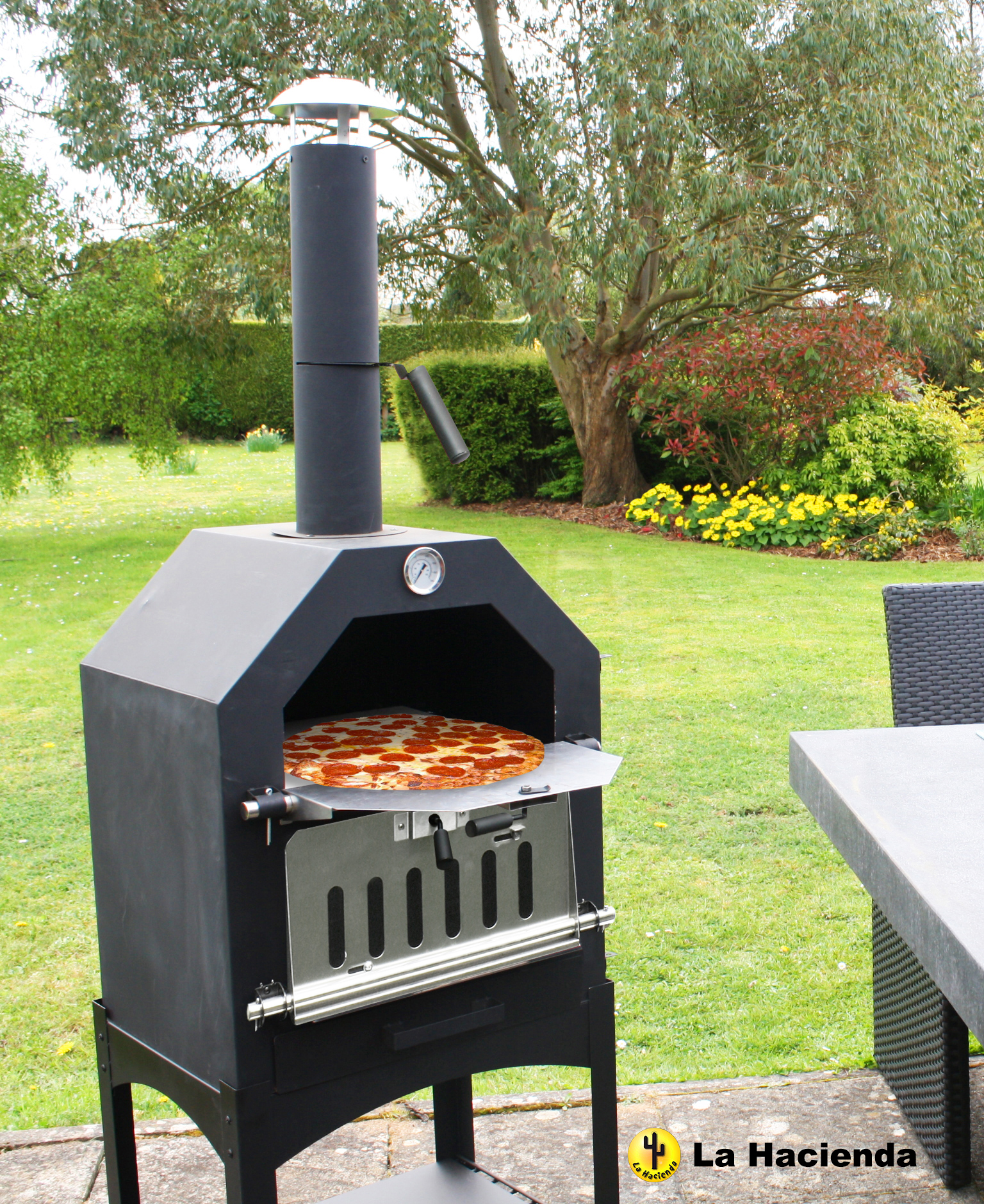 Steel Pizza Oven Smoker with Pizza Stone, Black, Temperature Gauge eBay